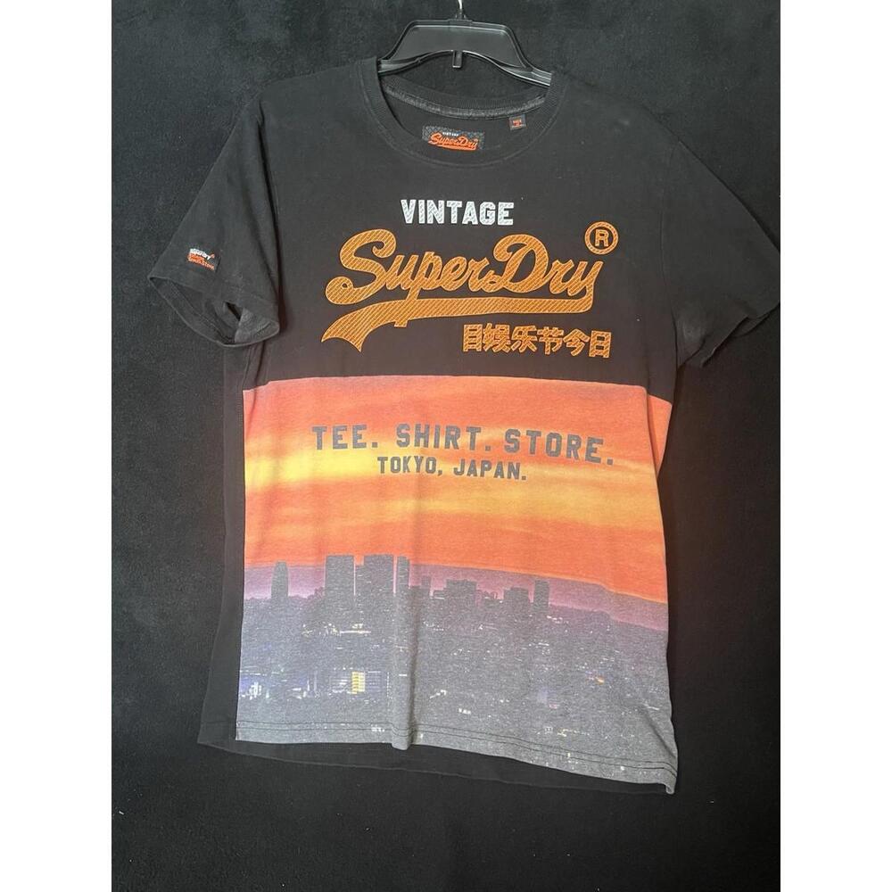 SuperDry Vintage Tokyo Japan Graphic T-Shirt Black Orange Size L
